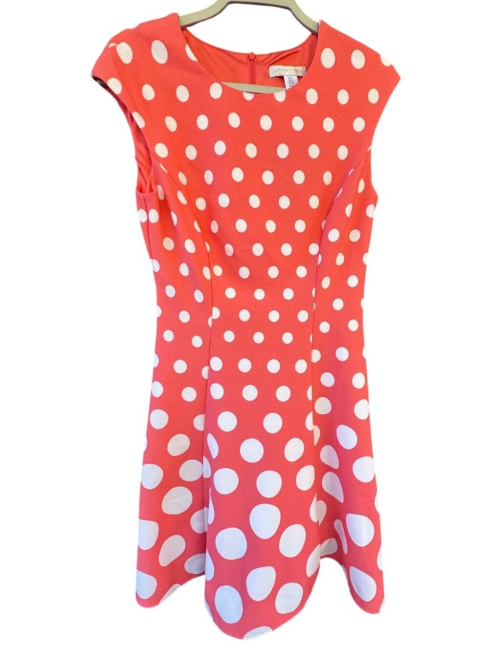 London Times Women Orange White Polka Dot Sleeveless Fit & Flare Dress Size 4
